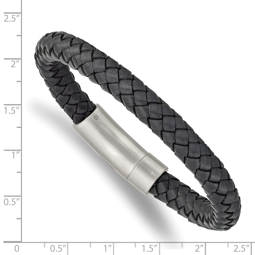 Chisel Stainless Steel Brushed Grey Braided Leather 8.25 inch Bracelet SRB2446-8.25