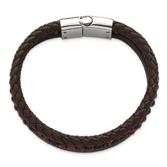 Chisel Stainless Steel Polished Multi Strand Tiger's Eye Beaded Brown Leather 8.25 inch Bracelet SRB2463-8.25