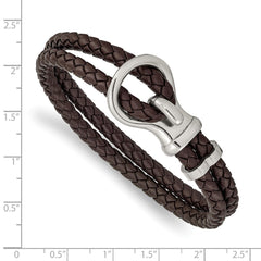 Chisel Stainless Steel Polished Brown Braided Leather 8 inch Bracelet SRB2476-8