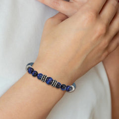 Chisel Stainless Steel Antiqued and Polished Blue Tiger's Eye Beads Blue Leather 8.25 inch Bracelet SRB2490-8.25