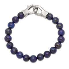 Chisel Stainless Steel Polished Genuine Lapis Beaded 9 inch Bracelet SRB2494-9