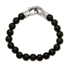Chisel Stainless Steel Polished Black Agate Beaded 9 inch Bracelet SRB2495-9