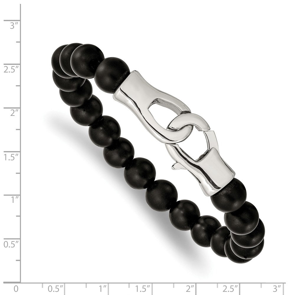 Chisel Stainless Steel Polished Black Agate Beaded 9 inch Bracelet SRB2495-9