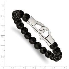 Chisel Stainless Steel Polished Black Agate Beaded 9 inch Bracelet SRB2495-9