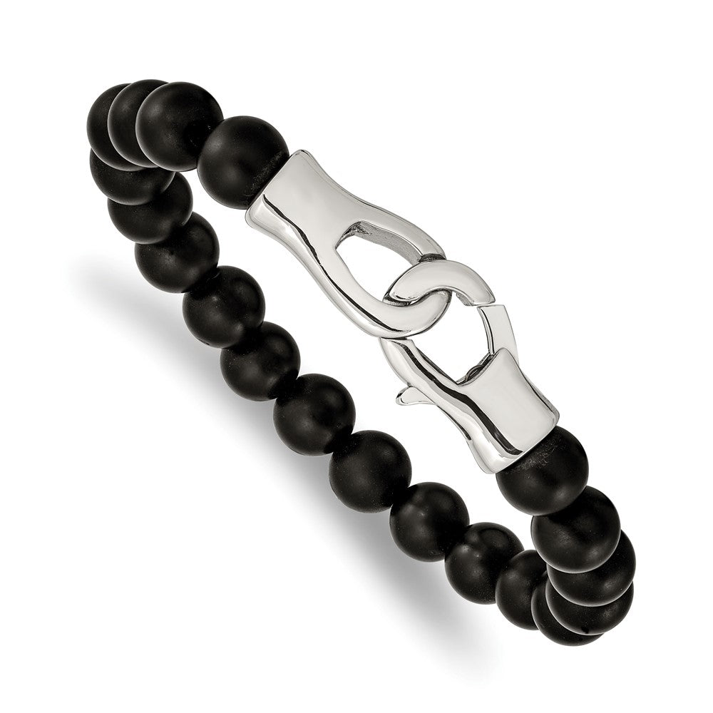 Chisel Stainless Steel Polished Black Agate Beaded 9 inch Bracelet SRB2495-9