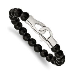Chisel Stainless Steel Polished Black Agate Beaded 9 inch Bracelet SRB2495-9