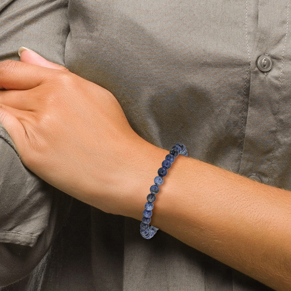 Chisel Stainless Steel Polished 6mm Blue Sodalite Beaded Stretch Bracelet SRB2520