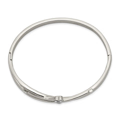 Chisel Stainless Steel Polished Heart CZ Hinged Bangle SRB2587