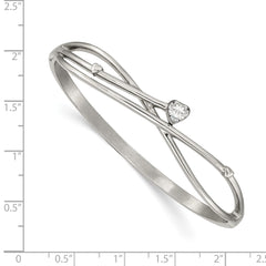Chisel Stainless Steel Polished Heart CZ Hinged Bangle SRB2587