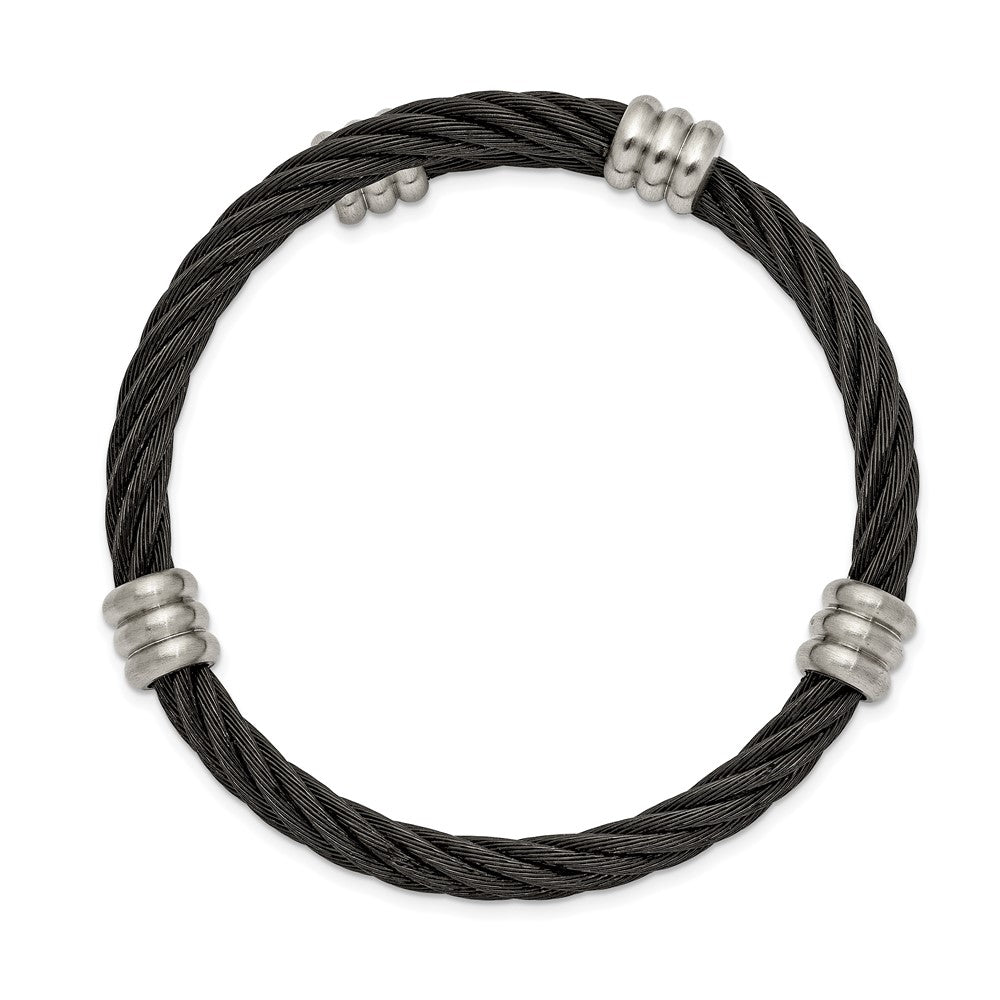 Chisel Stainless Steel Brushed and Polished Black IP-plated Wire Flexible Bangle SRB2593