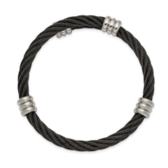Chisel Stainless Steel Brushed and Polished Black IP-plated Wire Flexible Bangle SRB2593