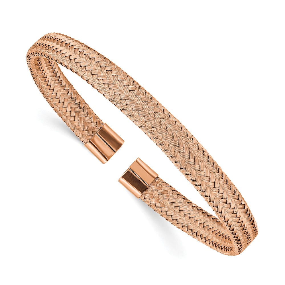 Chisel Stainless Steel Polished Rose IP-plated 6mm Mesh Wire Cuff Bangle SRB2601