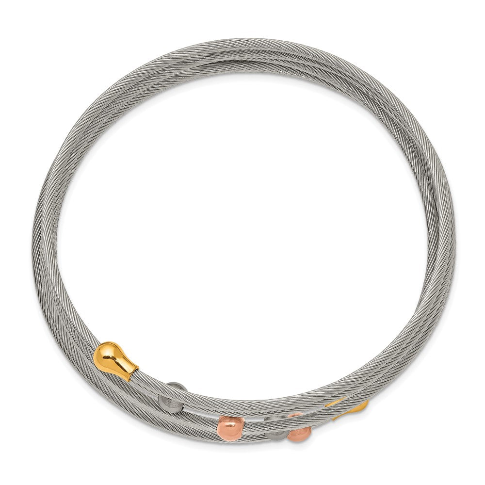 Chisel Stainless Steel Polished Rose and Yellow IP-plated Flexible Coil Bangle SRB2604