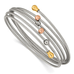 Chisel Stainless Steel Polished Rose and Yellow IP-plated Flexible Coil Bangle SRB2604