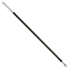 Chisel Stainless Steel Brushed and Polished Square Hematite Beaded 7 inch Bracelet with 1.25 inch Extension SRB2605-7