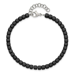 Chisel Stainless Steel Brushed and Polished Square Hematite Beaded 7 inch Bracelet with 1.25 inch Extension SRB2605-7