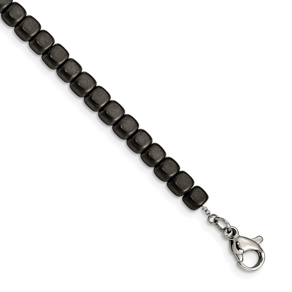 Chisel Stainless Steel Brushed and Polished Square Hematite Beaded 7 inch Bracelet with 1.25 inch Extension SRB2605-7