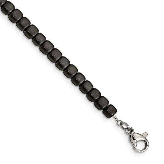 Chisel Stainless Steel Brushed and Polished Square Hematite Beaded 7 inch Bracelet with 1.25 inch Extension SRB2605-7