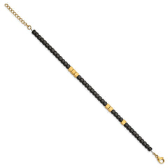 Chisel Stainless Steel Brushed Yellow IP-plated with Square Hematite Beads 7 inch Bracelet with 1.25 inch Extension SRB2606-7