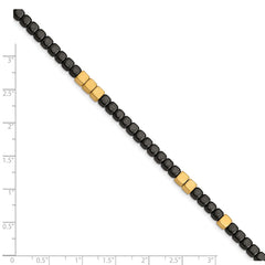 Chisel Stainless Steel Brushed Yellow IP-plated with Square Hematite Beads 7 inch Bracelet with 1.25 inch Extension SRB2606-7