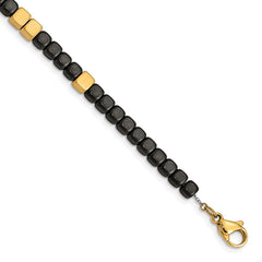 Chisel Stainless Steel Brushed Yellow IP-plated with Square Hematite Beads 7 inch Bracelet with 1.25 inch Extension SRB2606-7
