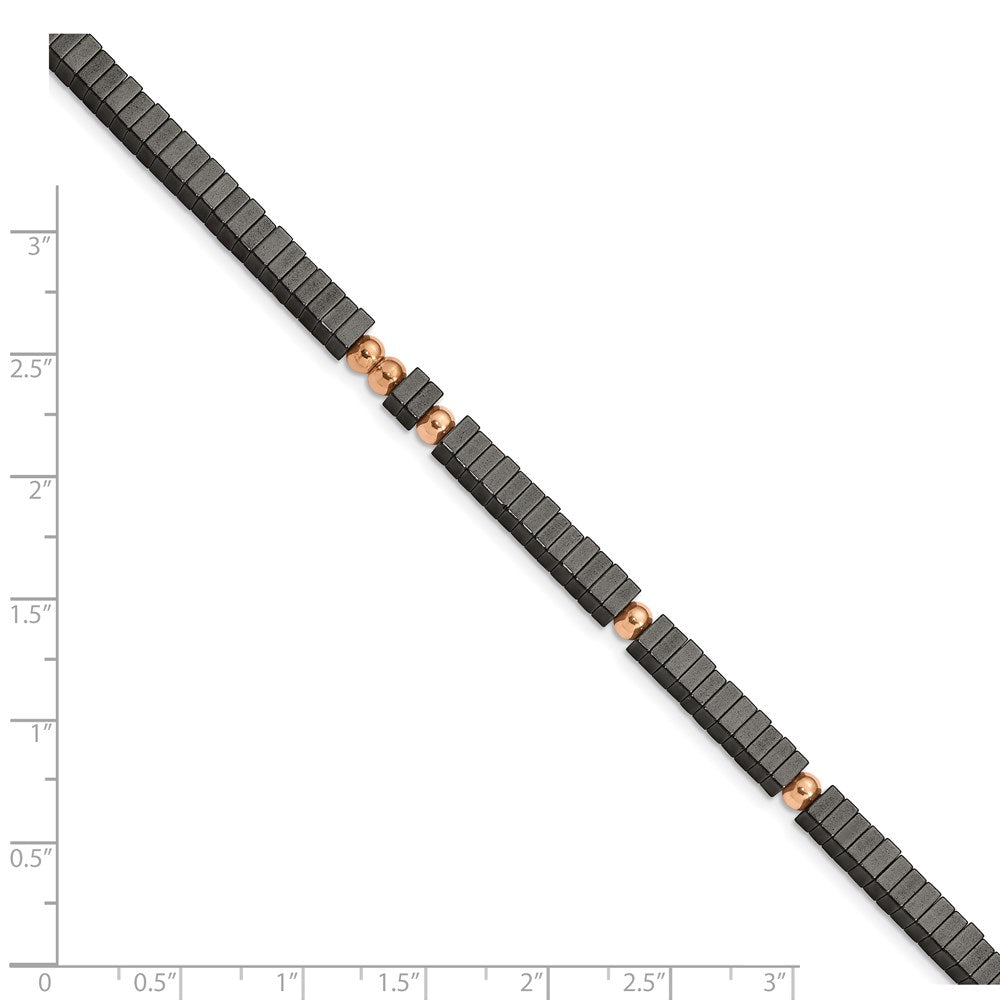 Chisel Stainless Steel Polished Rose IP-plated with Square Hematite Beads 7 inch Bracelet with 1.25 inch Extension SRB2607-7