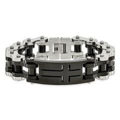 Chisel Stainless Steel Polished Black IP-plated 9 inch Cross ID Bracelet SRB2646-9