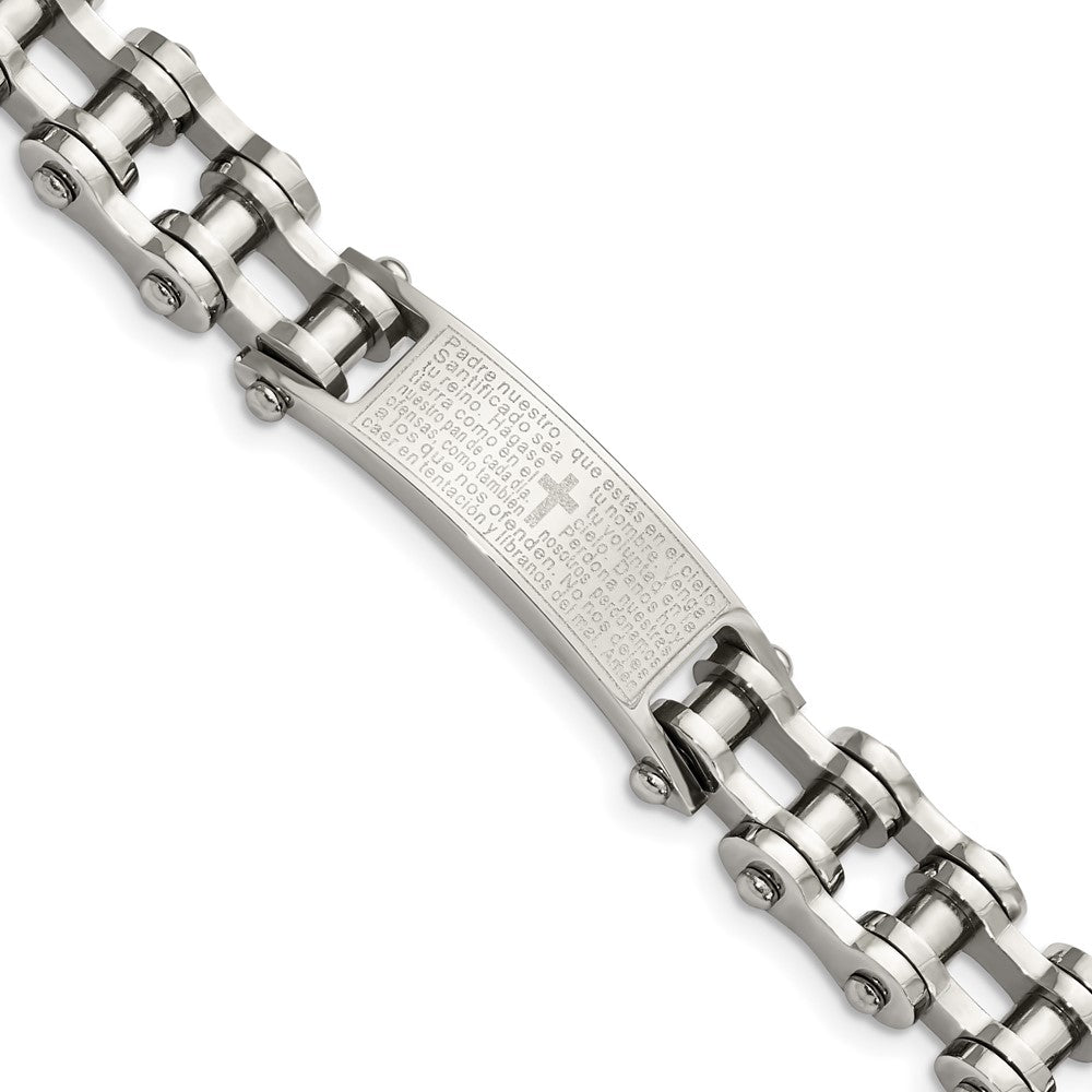 Chisel Stainless Steel Polished Spanish Lord's Prayer 9 inch Link ID Bracelet SRB2648-9