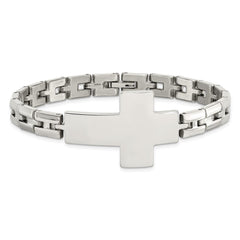 Chisel Stainless Steel Polished Cross 8 inch Link Bracelet SRB2650-8