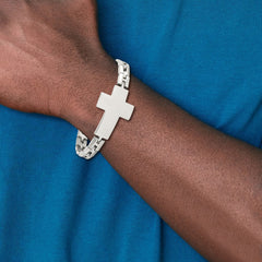 Chisel Stainless Steel Polished Cross 8 inch Link Bracelet SRB2650-8