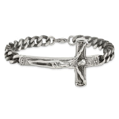 Chisel Stainless Steel Antiqued and Polished Crucifix 8.75 inch Bracelet SRB2651-8.75
