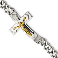 Chisel Stainless Steel Polished Yellow IP-plated Crucifix 8 inch Bracelet SRB2654-8