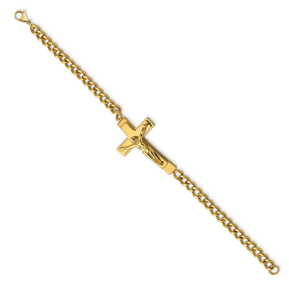 Chisel Stainless Steel Polished Yellow IP-plated Crucifix 8.5 inch Bracelet SRB2655-8