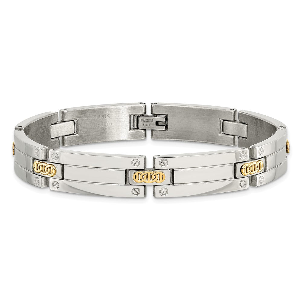 Chisel Stainless Steel with 14k Gold Accent Polished 8.5 inch Link Bracelet SRB2660-8.5