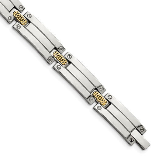 Chisel Stainless Steel with 14k Gold Accent Polished 8.5 inch Link Bracelet SRB2660-8.5