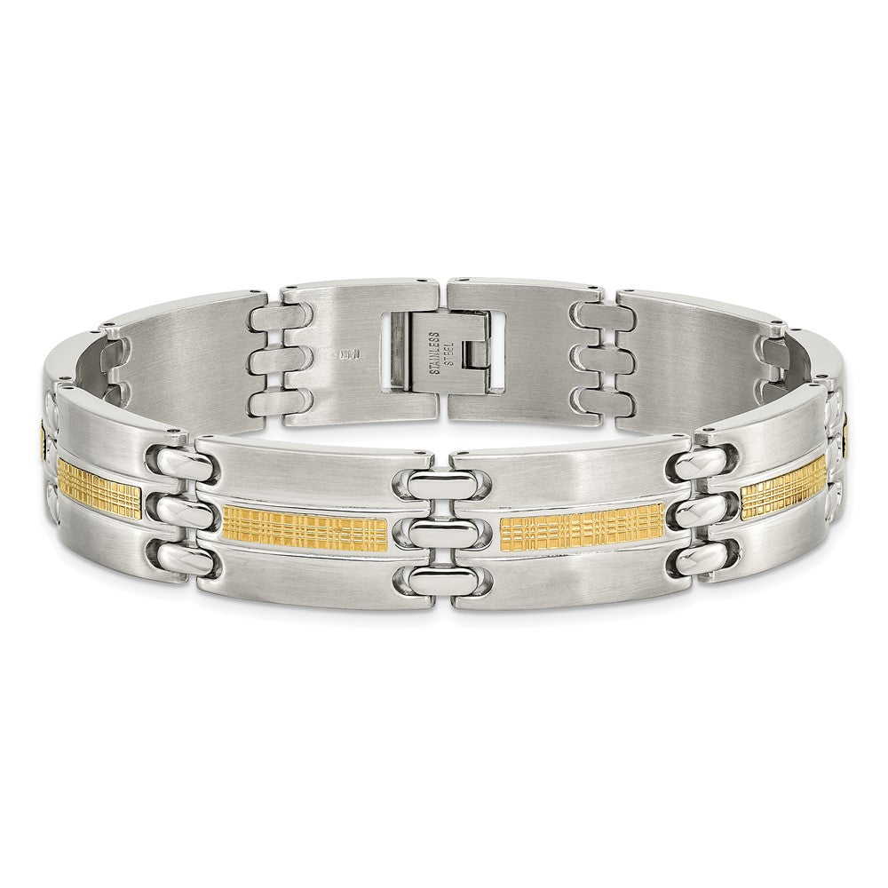 Chisel Stainless Steel with 14k Gold Accent Brushed and Polished 8.5 inch Link Bracelet SRB2661-8.5
