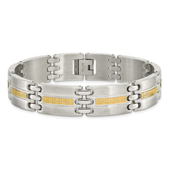 Chisel Stainless Steel with 14k Gold Accent Brushed and Polished 8.5 inch Link Bracelet SRB2661-8.5