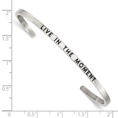 Chisel Stainless Steel Polished and Enameled with Crystal LIVE IN THE MOMENT 3mm Cuff Bangle SRB2671
