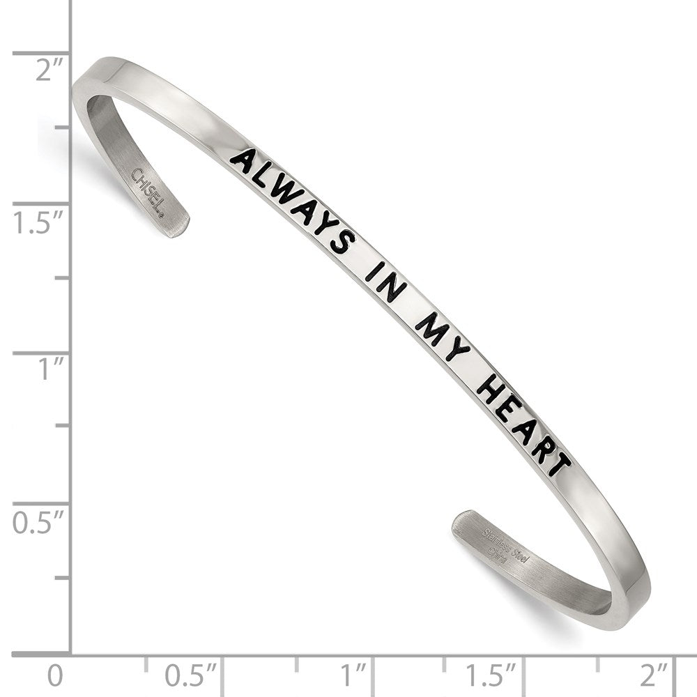 Chisel Stainless Steel Polished and Enameled with Crystal ALWAYS IN MY HEART 3mm Bangle SRB2672