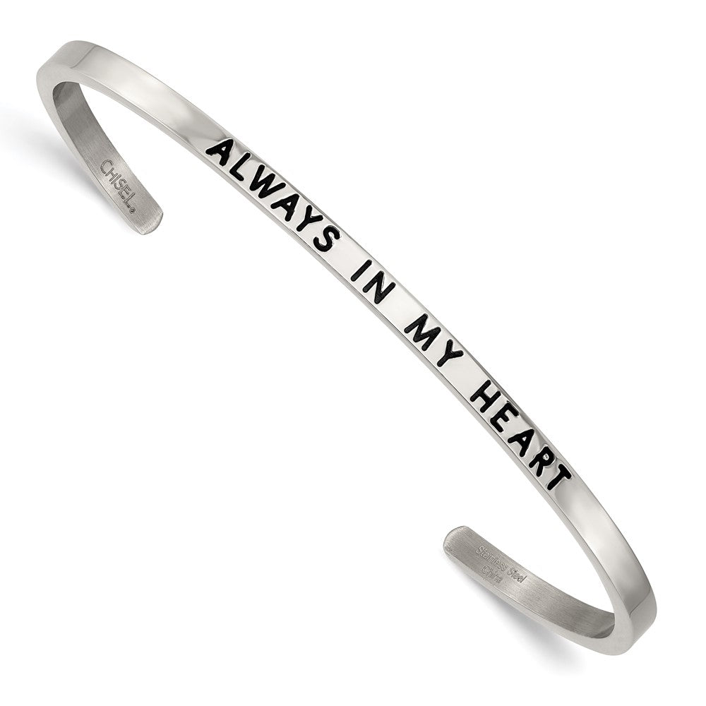 Chisel Stainless Steel Polished and Enameled with Crystal ALWAYS IN MY HEART 3mm Bangle SRB2672