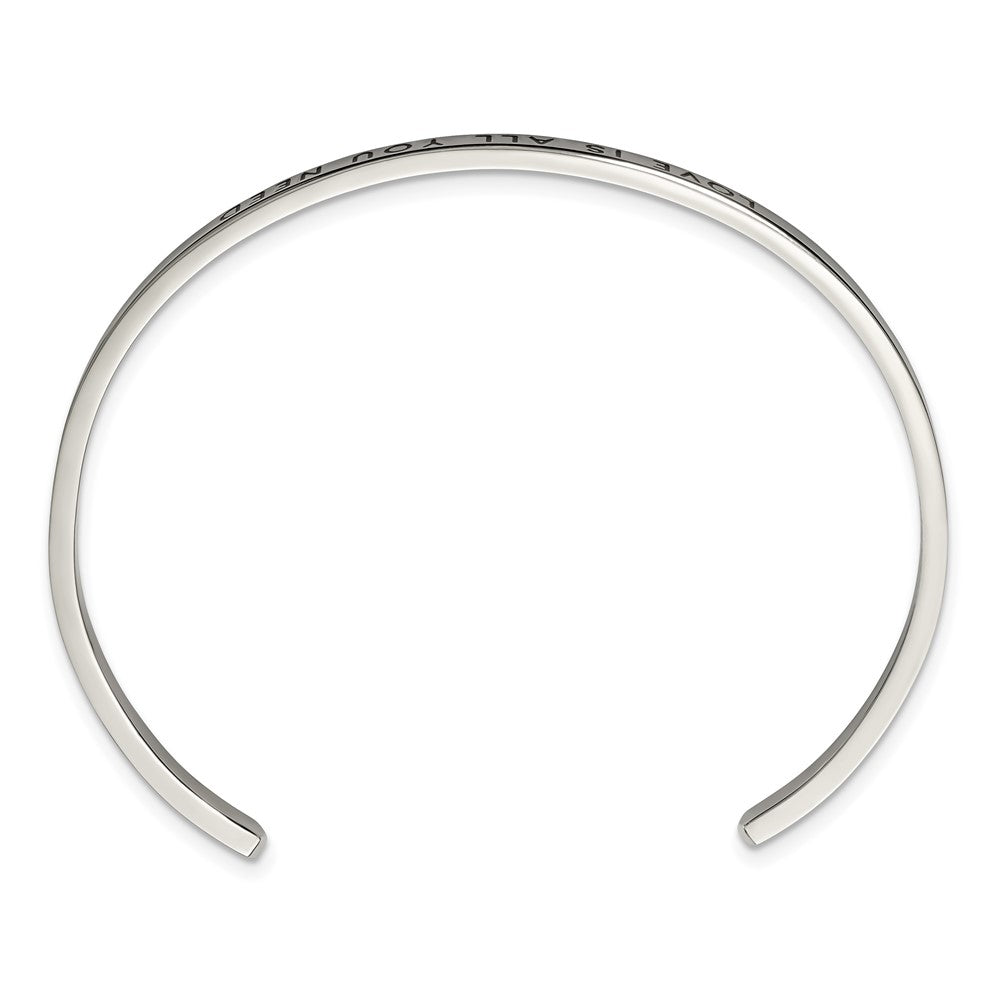 Chisel Stainless Steel Polished and Enameled with Crystal LOVE IS ALL YOU NEED 3mm Cuff Bangle SRB2674