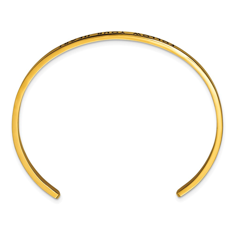 Chisel Stainless Steel Polished Yellow IP-plated and Enameled with Crystal FOLLOW YOUR HEART 3mm Cuff Bangle SRB2678