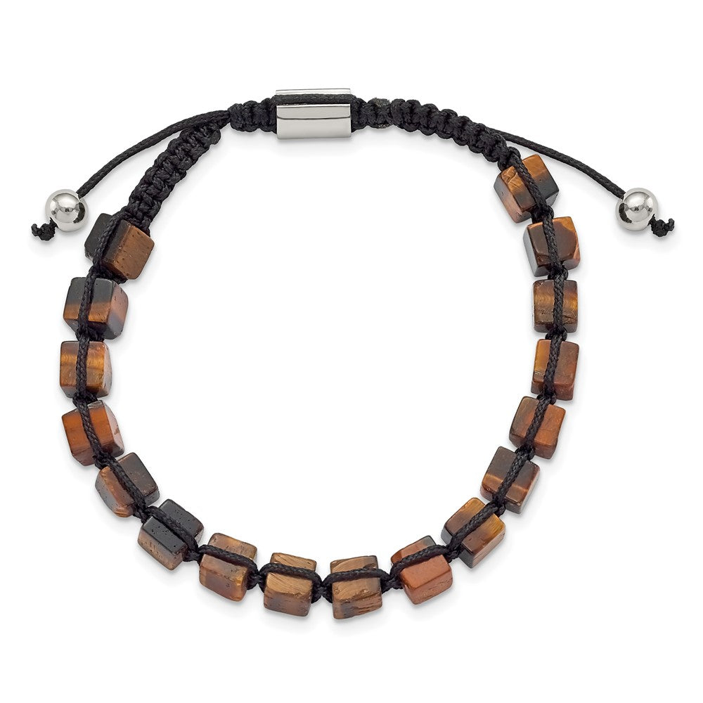Chisel Stainless Steel Polished with Tiger's Eye Black Macrame Adjustable Bracelet SRB2705
