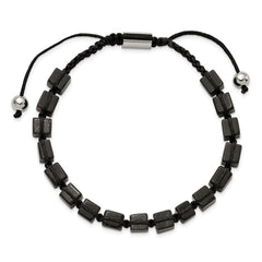 Chisel Stainless Steel Polished with Black Agate Black Macrame Adjustable Bracelet SRB2706