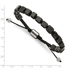 Chisel Stainless Steel Polished with Black Agate Black Macrame Adjustable Bracelet SRB2706