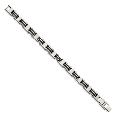 Chisel Stainless Steel Brushed and Polished with Black Rubber 7.75 inch Link Bracelet with .5 inch Extension SRB2717-7.75