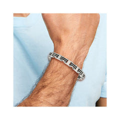 Chisel Stainless Steel Brushed and Polished with Black Rubber 7.75 inch Link Bracelet with .5 inch Extension SRB2717-7.75