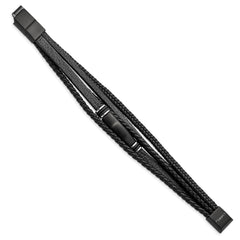 Chisel Stainless Steel Brushed Black IP-plated Multi Strand Black PU Leather and Rubber 8 inch ID Bracelet with .5 inch Extension SRB2719-8