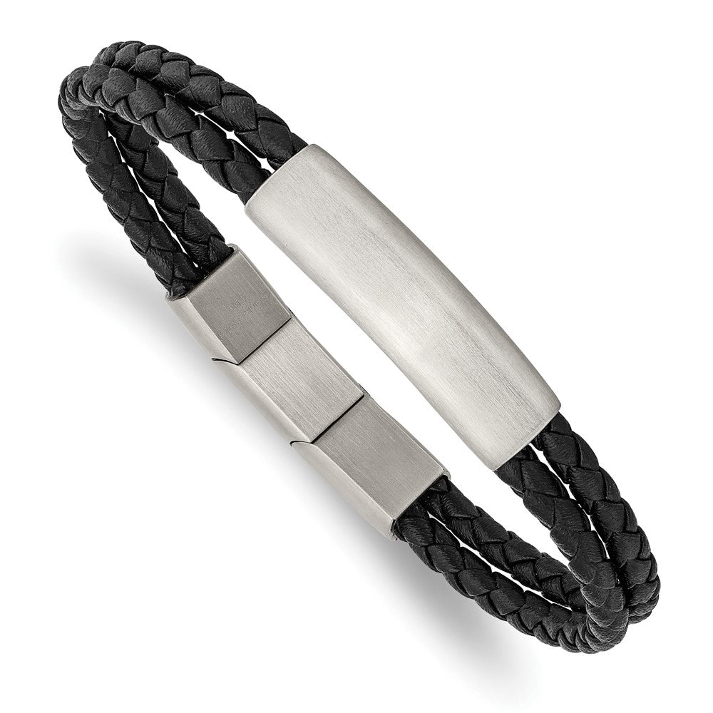 Chisel Stainless Steel Brushed Braided Black Leather Multi Strand 8 inch Plus .5 inch Extenstion Bracelet SRB2722-8