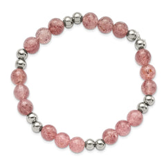 Chisel Stainless Steel Polished 6-8mm Strawberry Quartz Beaded Stretch Bracelet SRB2729